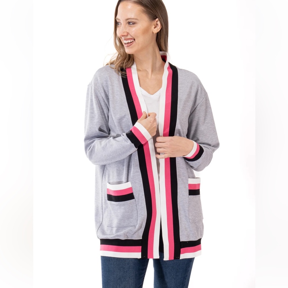 HAUTE SHORE Grey/ Pink/ Black CODY CARDIGAN DASH O/S